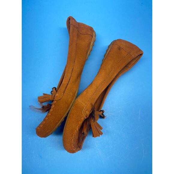 Women's Minnetonka Beaded Fringe Moccasins Brown Suede Leather size 8.5 - Picture 8 of 10